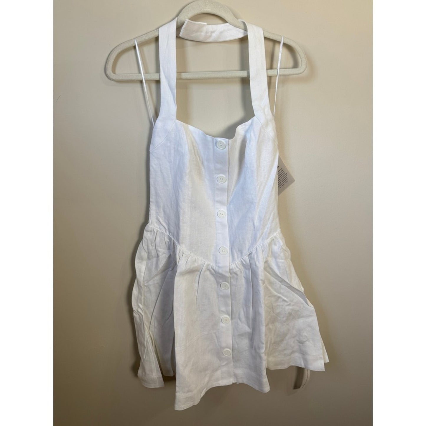 Reformation White Linen Halter Mini Dress Button Front Smocked Back Sundress