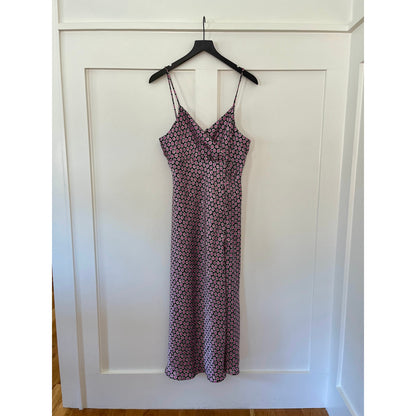 Zara Satin Effect Slip Midi Dress Black/Pink Floral Size XL