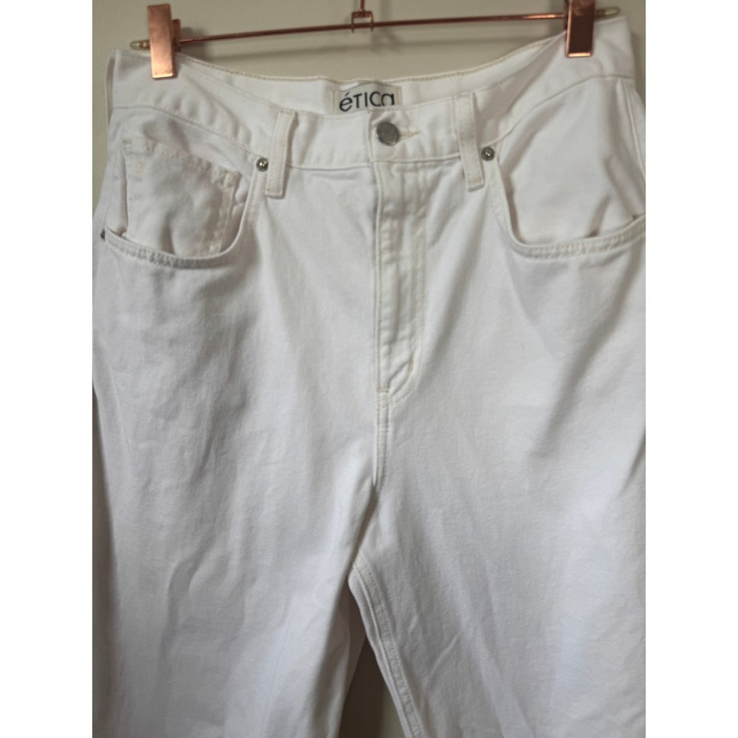 Etica Iris High Rise Barrel Leg Jeans Off White Cotton Denim Size 30