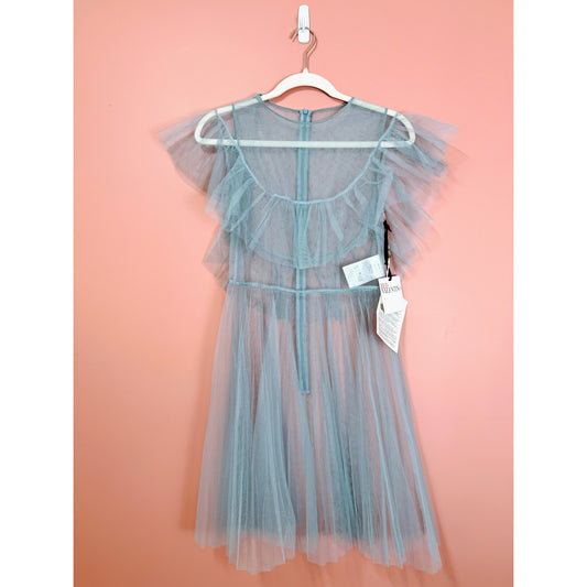 RED Valentino Tulle Ruffle Overlay Mini Dress in Blue Size 40/Small