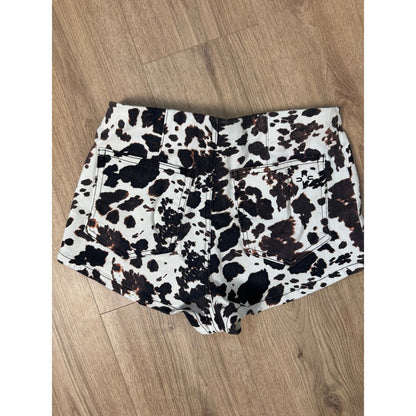 Show Me Your Mumu Cow Print High Waisted Hot Pants Shorts Womens Medium Black