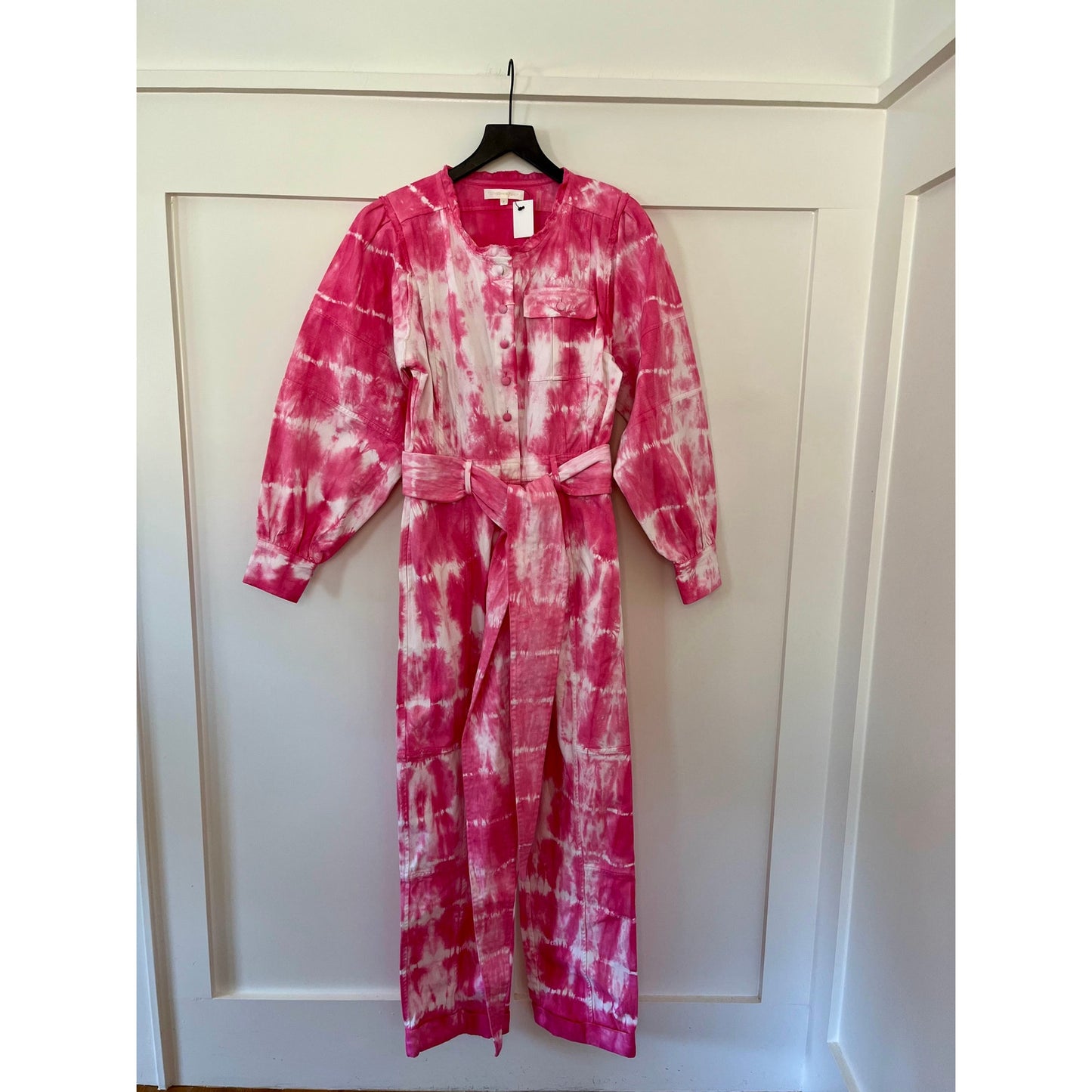 Love Shack Fancy Denim Jumpsuit Pink Tye Dye Size 4