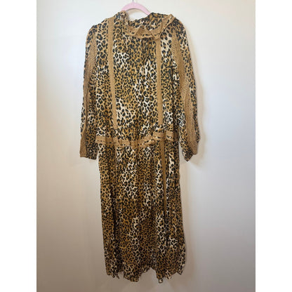 Spell Samantha Lace Gown Vintage Leopard Maxi Dress Ruffle Boho Animal Print L