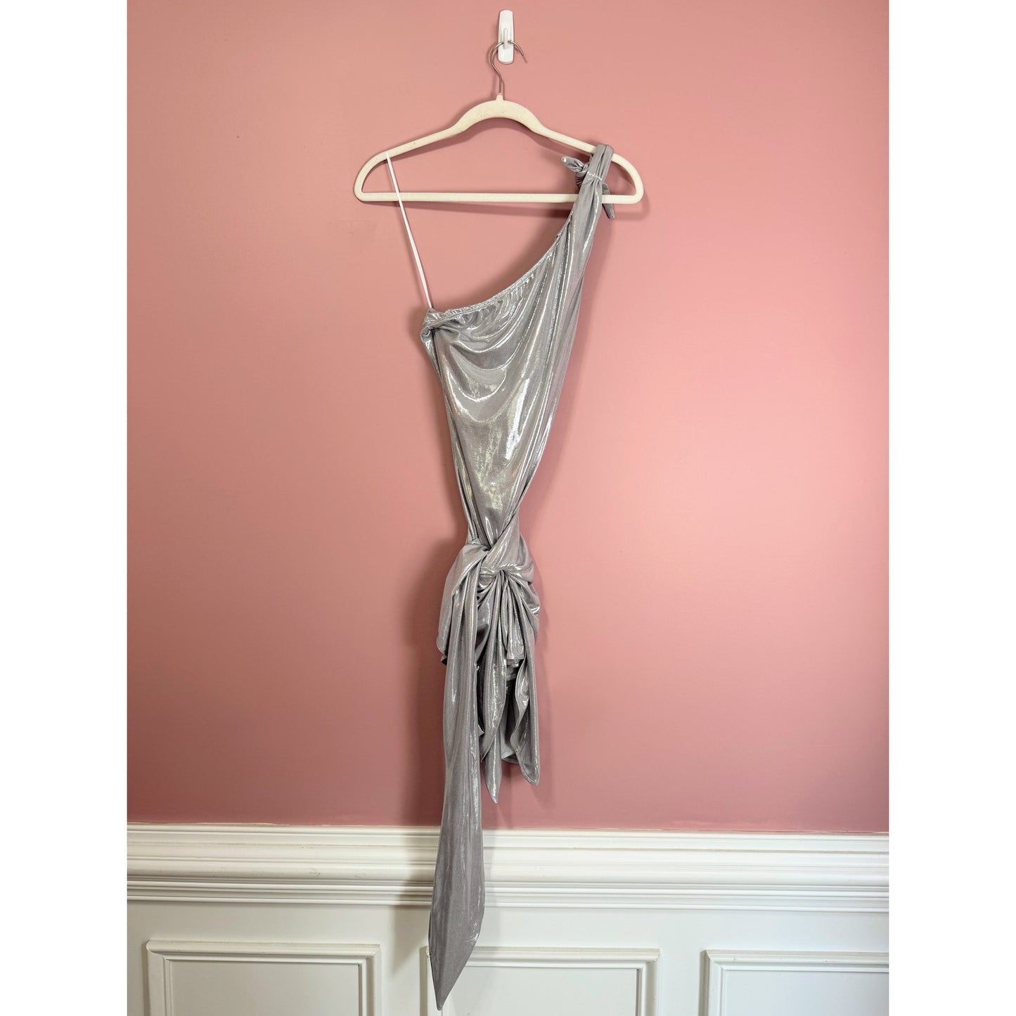 Show Me Your Mumu Genevieve One-Shoulder Wrap Mini Dress Silver Size XS