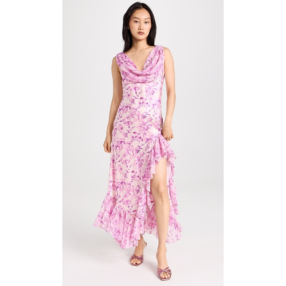5 a 7 Cinq a Sept Raya Dress in Vibrant Plum Multi Size 2 Sleeveless Cowl Neck