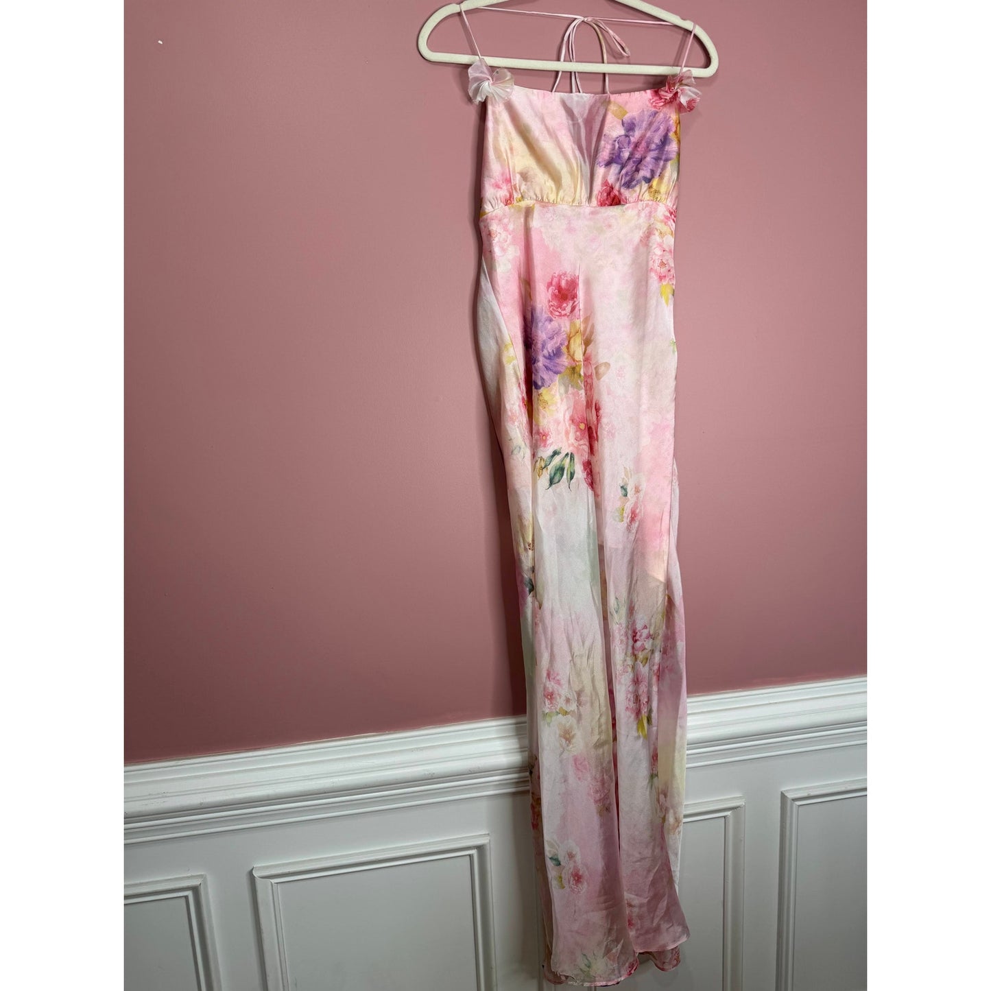 For Love & Lemons Lisa Maxi Dress in Floral Medium Sheer Strappy Lace-Up Back