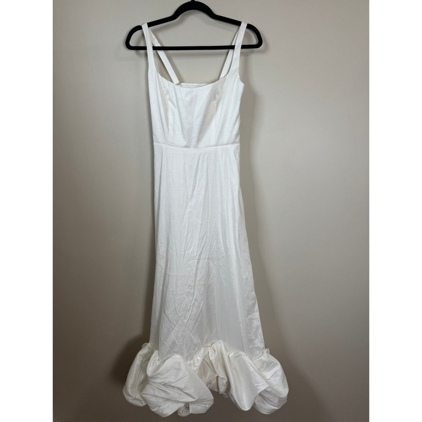 White Bubble Hem Maxi Dress Square Neck Smocked Back Bridal Formal Evening