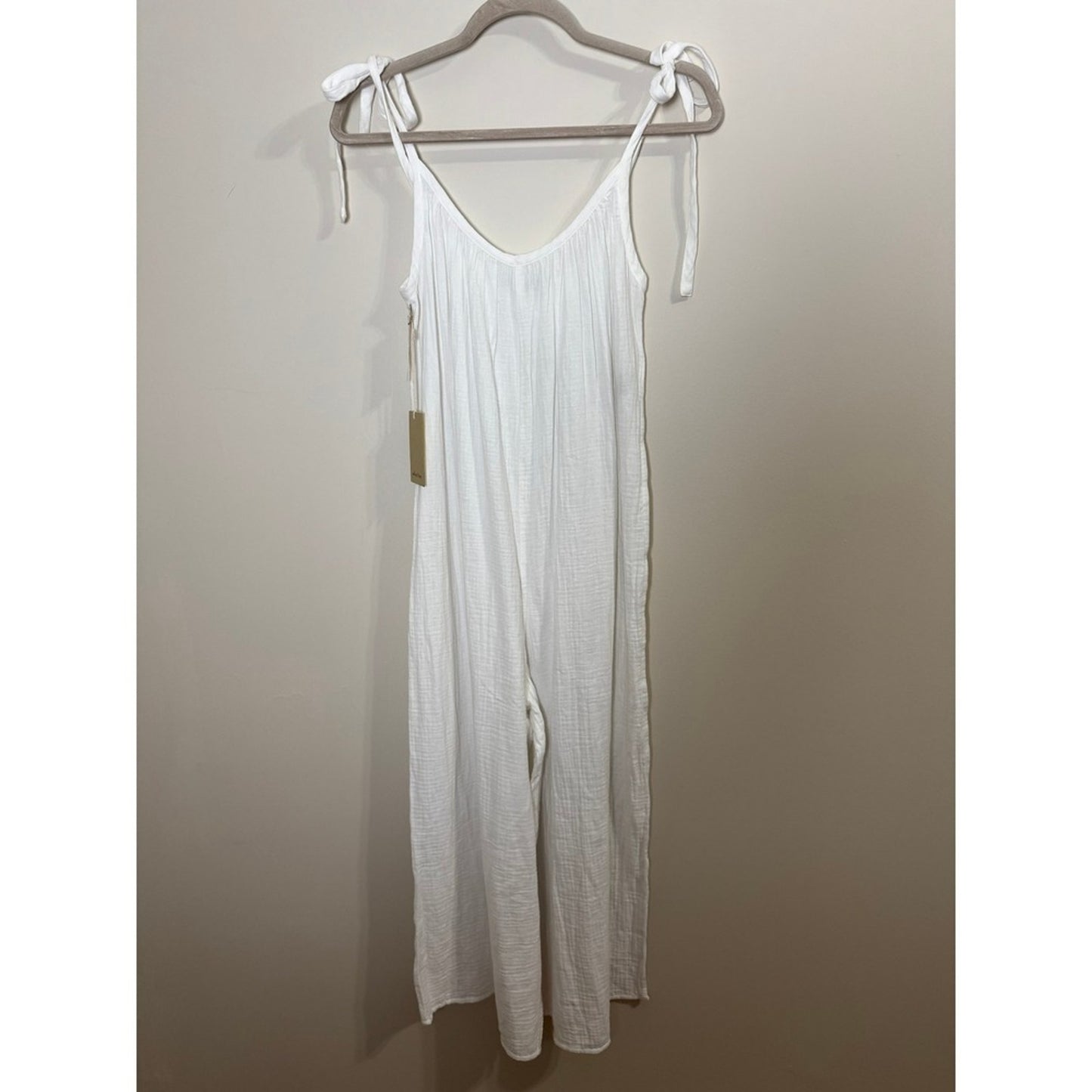 Wilfred Free Aritzia White Sail Jumpsuit Cotton Gauze Tie Shoulder Wide Leg XS