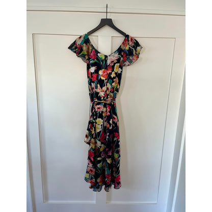 Elie Tahari Ryder V-neck Floral Dress Black Multi Size 4