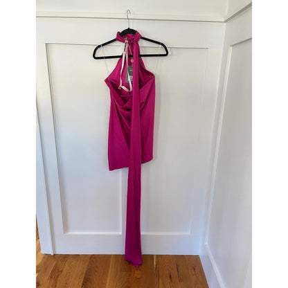 House of CB Aida Hot Pink Halter Neck Drape Maxi Dress XS