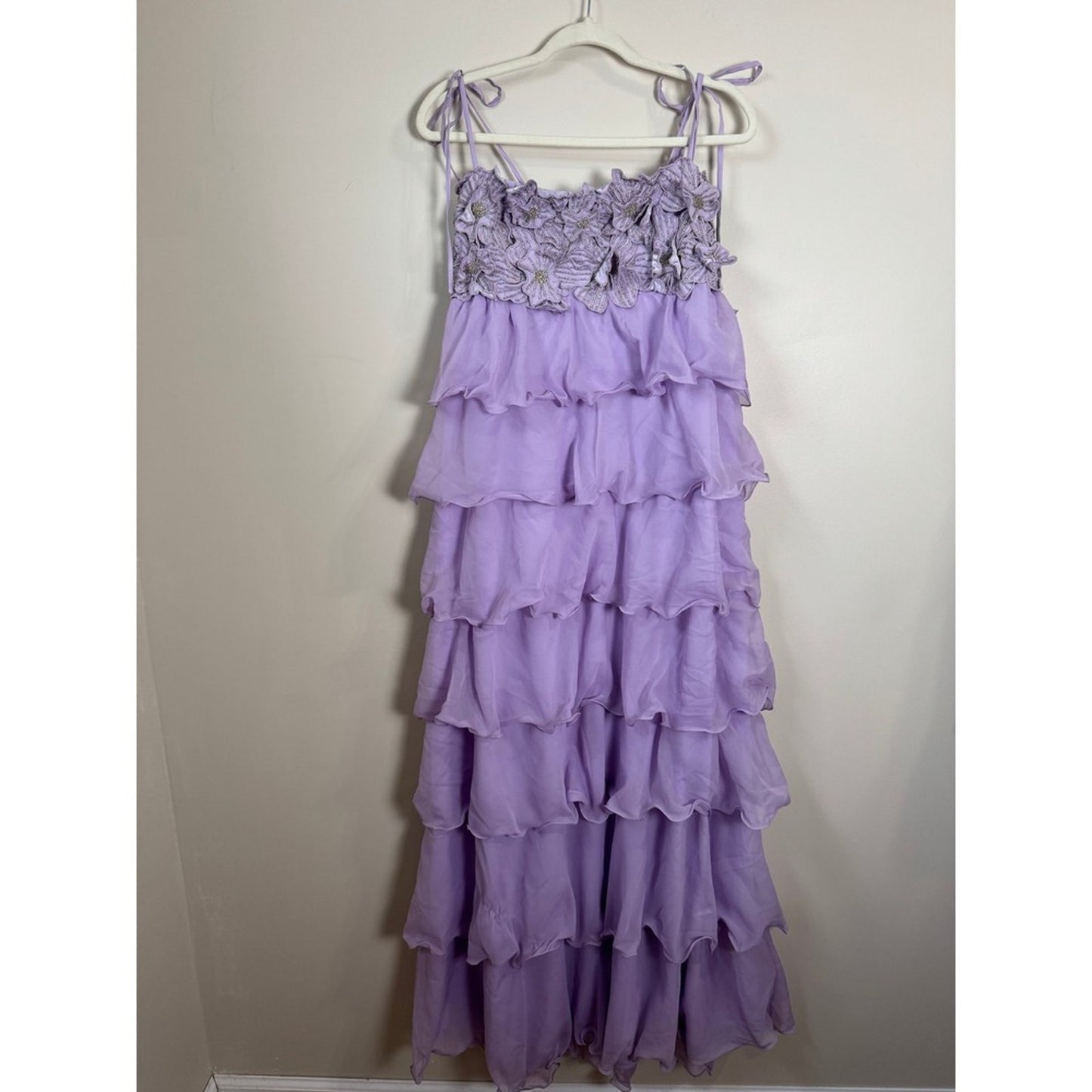 Show Me Your Mumu Lavender Tiered Ruffle Floral Beaded Maxi Dress XL Purple