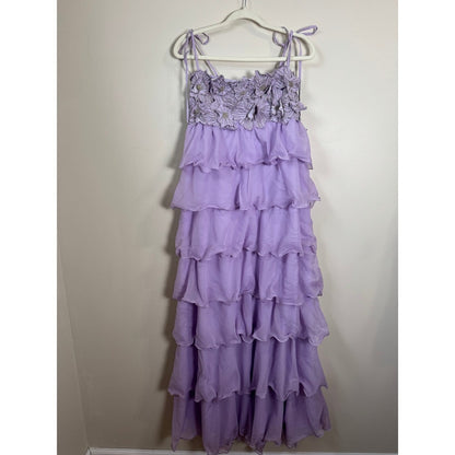 Show Me Your Mumu Lavender Tiered Ruffle Floral Beaded Maxi Dress XL Purple