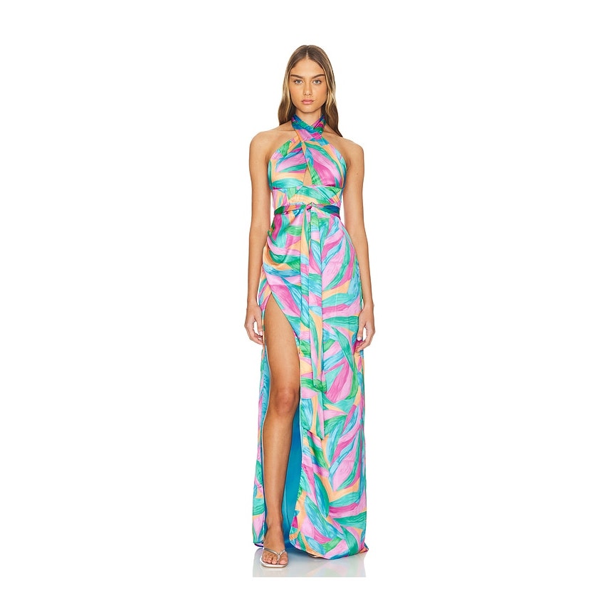 Show Me Your Mumu Adele Halter Maxi Dress in Guava Punch Size Small