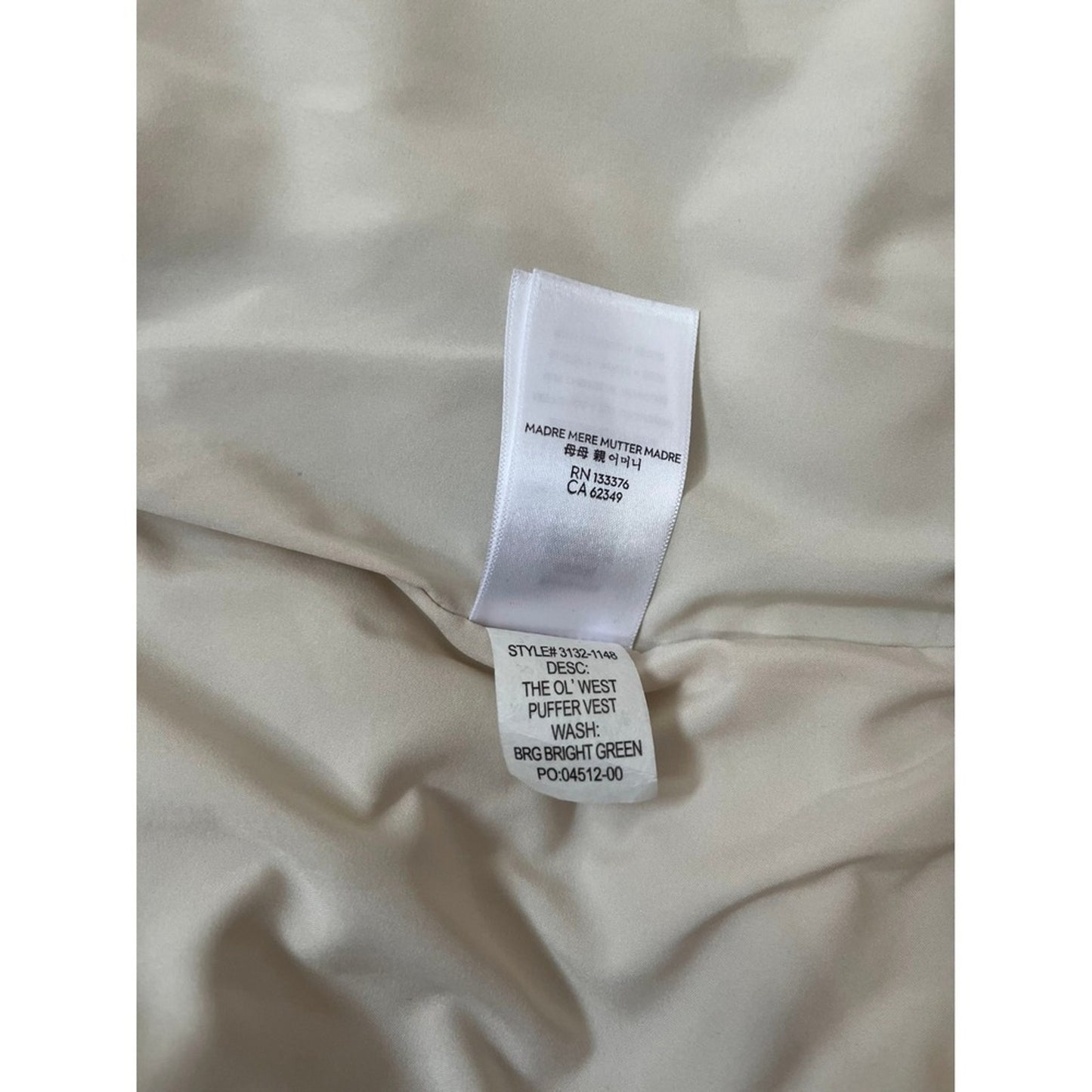 MOTHER The Ol West Puffer Vest Bright Green Tan Sherpa Collar XL