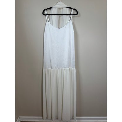 Show Me Your Mumu White Maxi Dress XL Drop Waist Satin Chiffon Scarf Bridal