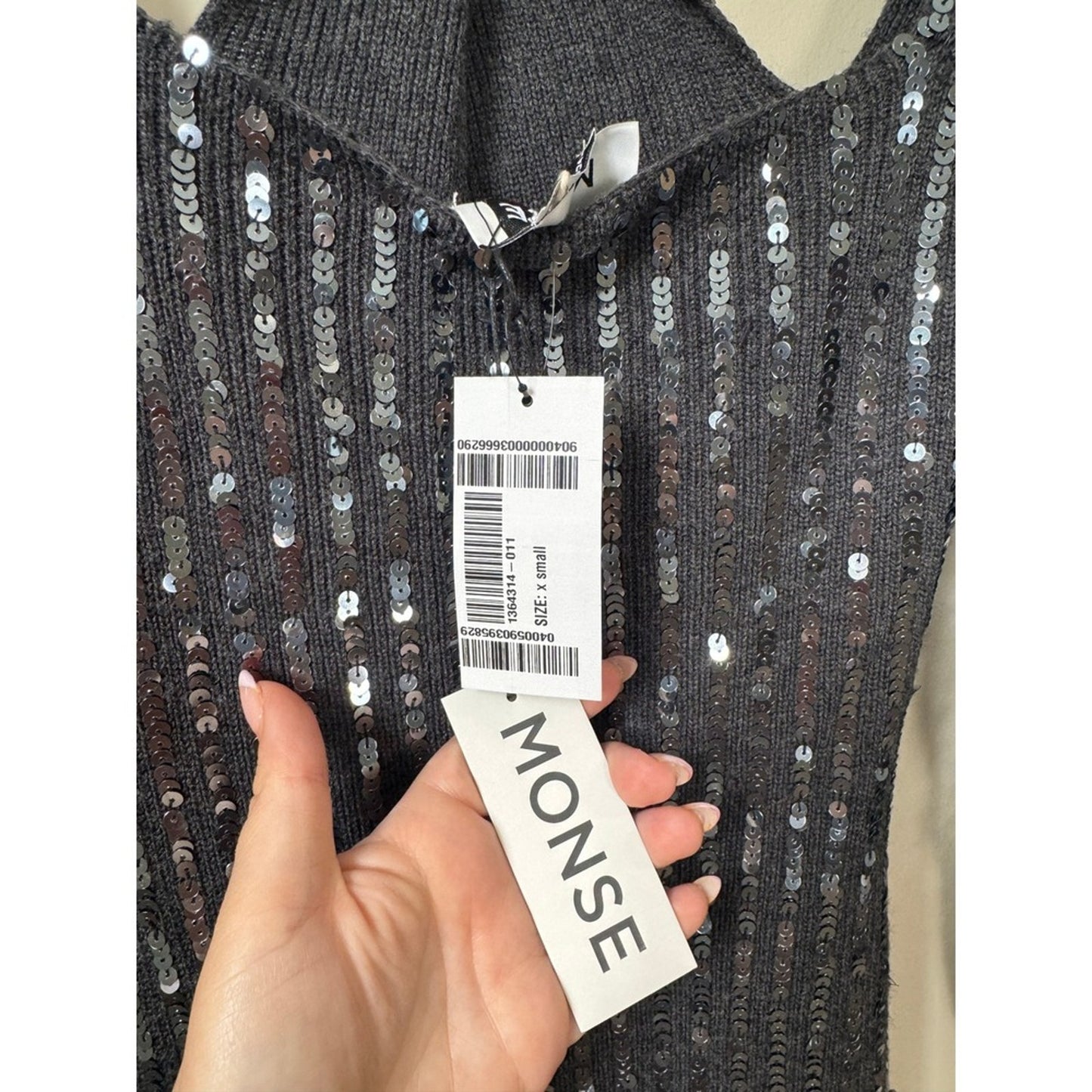 Monse Sequin Cold Shoulder Knit Midi Dress Grey Fringe Halter XS