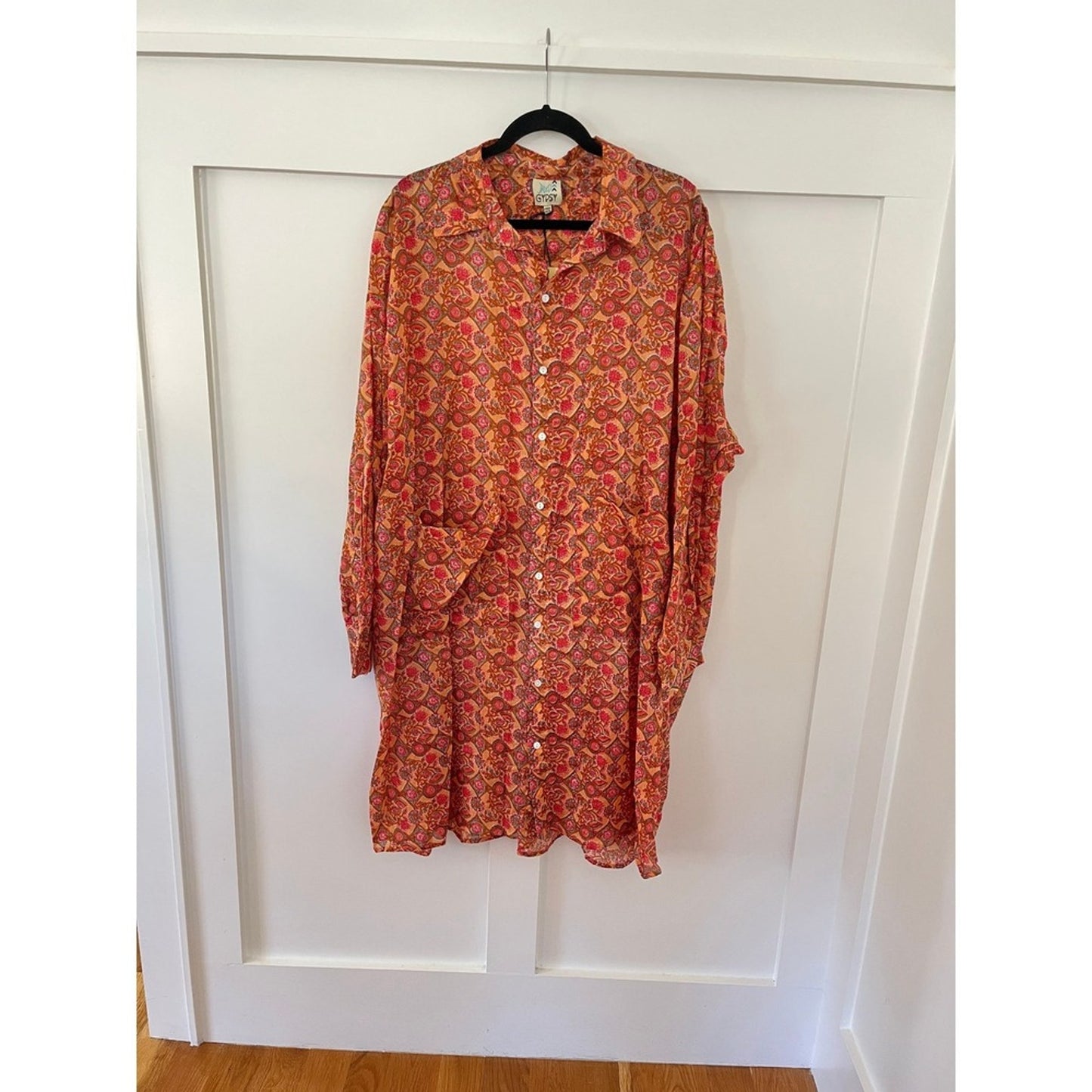 Jaded Gypsy Orange Pink Floral Print Long Sleeve Tunic Dress Free Size