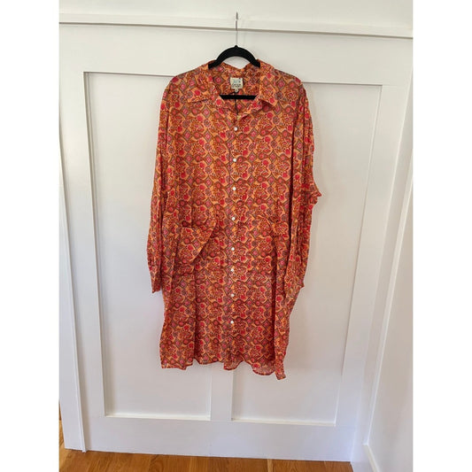 Jaded Gypsy Orange Pink Floral Print Long Sleeve Tunic Dress Free Size