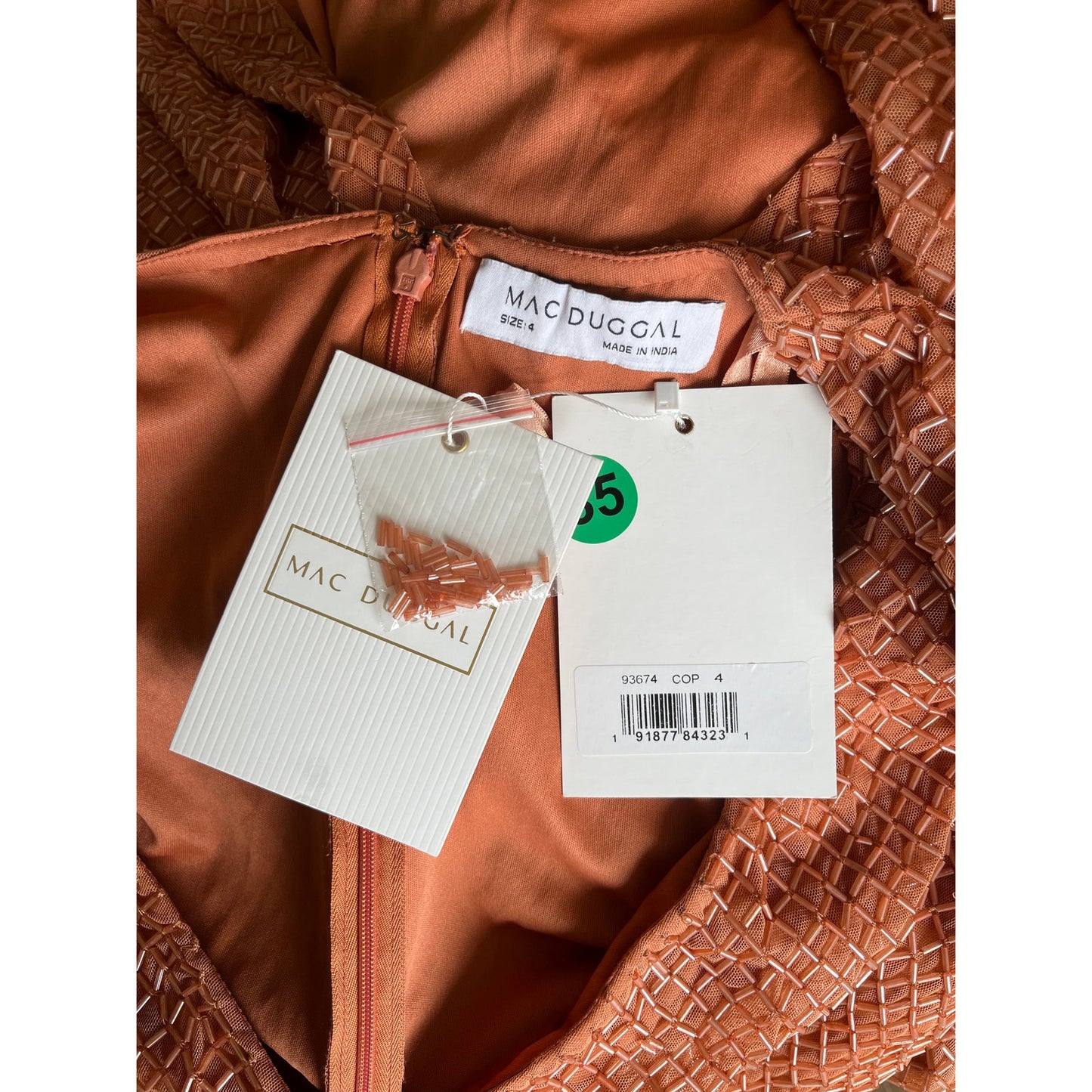 NEW NWT Mac Duggal Beaded Wrap-Over Puff Sleeve Midi Dress 93674 Copper Size 4
