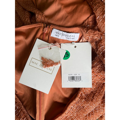 NEW NWT Mac Duggal Beaded Wrap-Over Puff Sleeve Midi Dress 93674 Copper Size 4