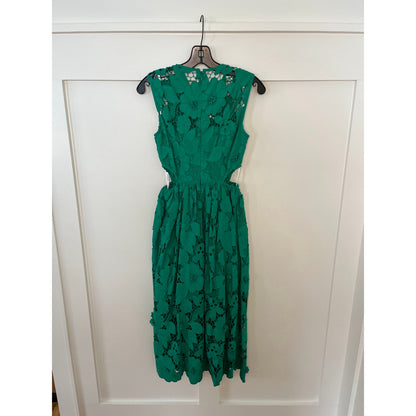 Self Portrait 3D Cotton Lace Midi Dress Green Size 2