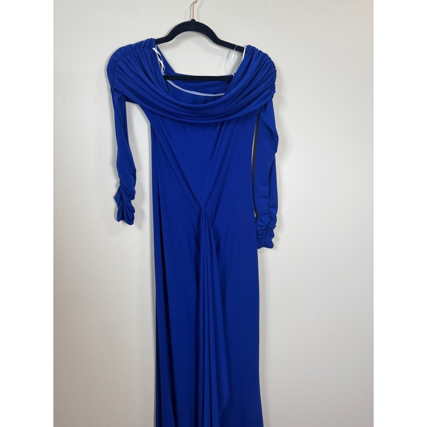 Show Me Your Mumu Royal Blue Off The Shoulder Sleeve Maxi Gown with Train Detail