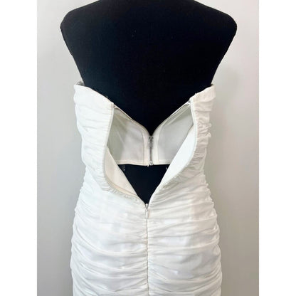 Majorelle‎ Ursula Mini Dress in White Medium Asymmetrical Strapless Ruched Mesh