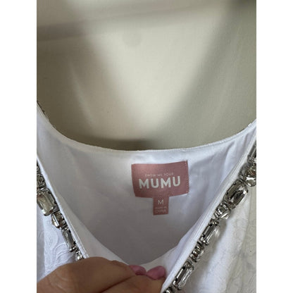 Show Me Your Mumu White Damask Jacquard Crystal Trim Mini Dress Medium Bridal