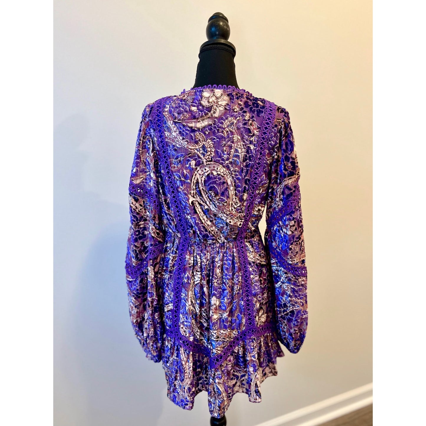 Hemant and Nandita Viha Short Dress in Purple Size XS Embroidered Beaded Lined