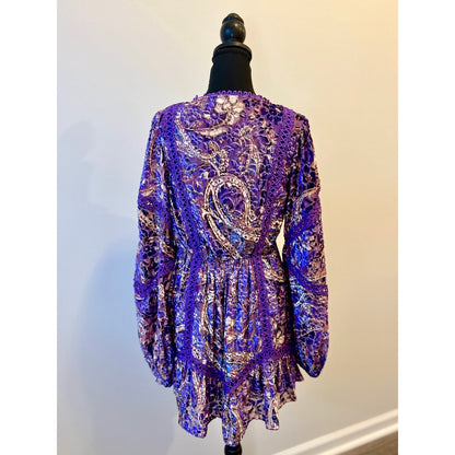 Hemant and Nandita Viha Short Dress in Purple Size XS Embroidered Beaded Lined