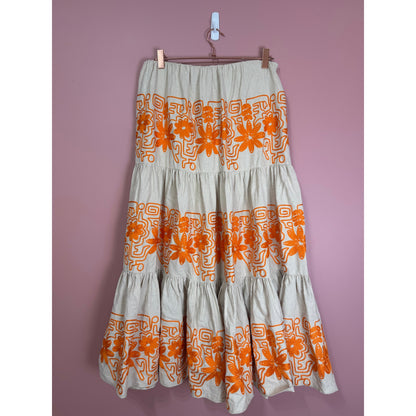 Maje Jin Embroidered Tiered Maxi Skirt Floral