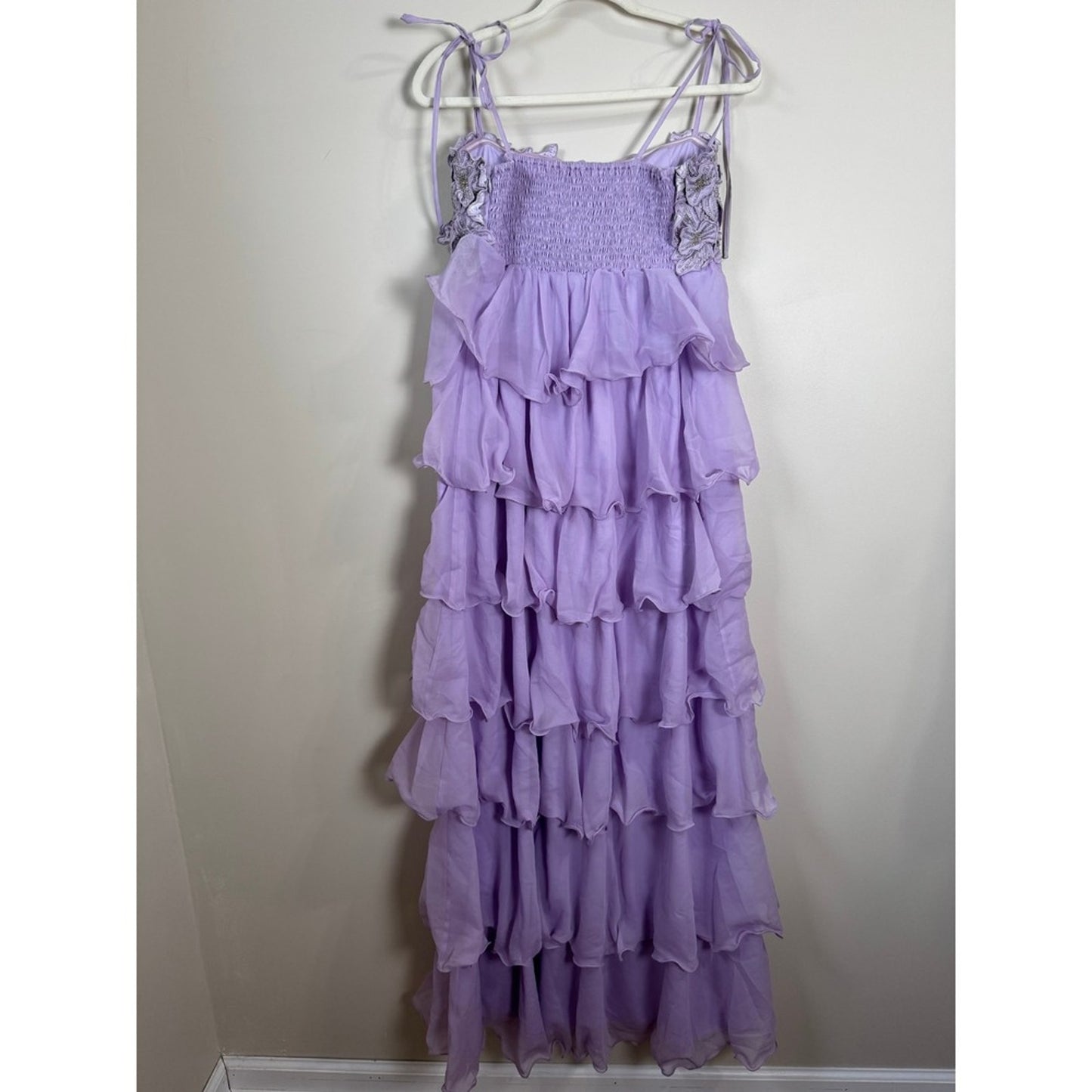 Show Me Your Mumu Lavender Tiered Ruffle Floral Beaded Maxi Dress XL Purple