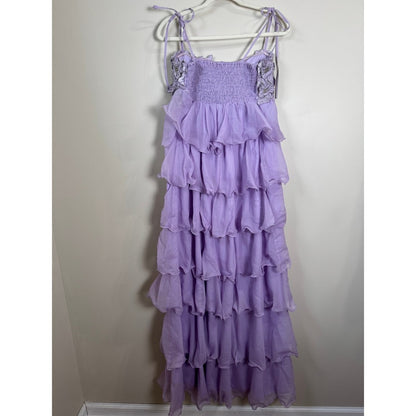 Show Me Your Mumu Lavender Tiered Ruffle Floral Beaded Maxi Dress XL Purple