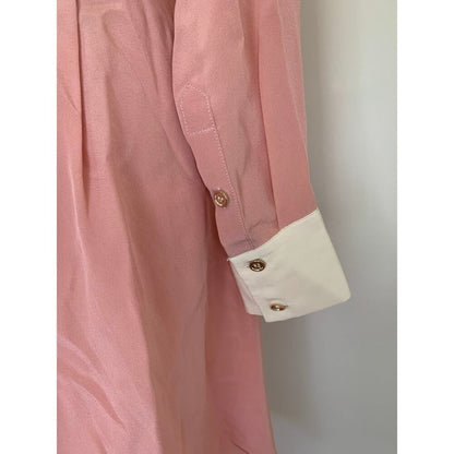 Karen Millen Colour Block Silk Satin Long Sleeve Dress Pink Size 14 Button Front