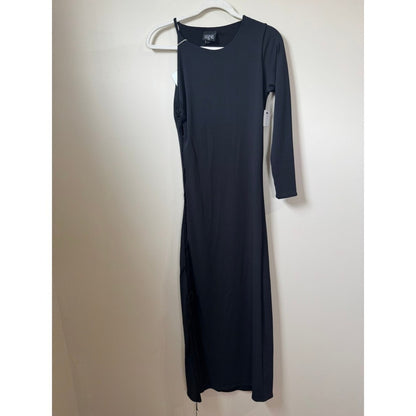 Leslie Amon Paris Black Lace Up Side One Sleeve Asymmetric Maxi Dress NWT