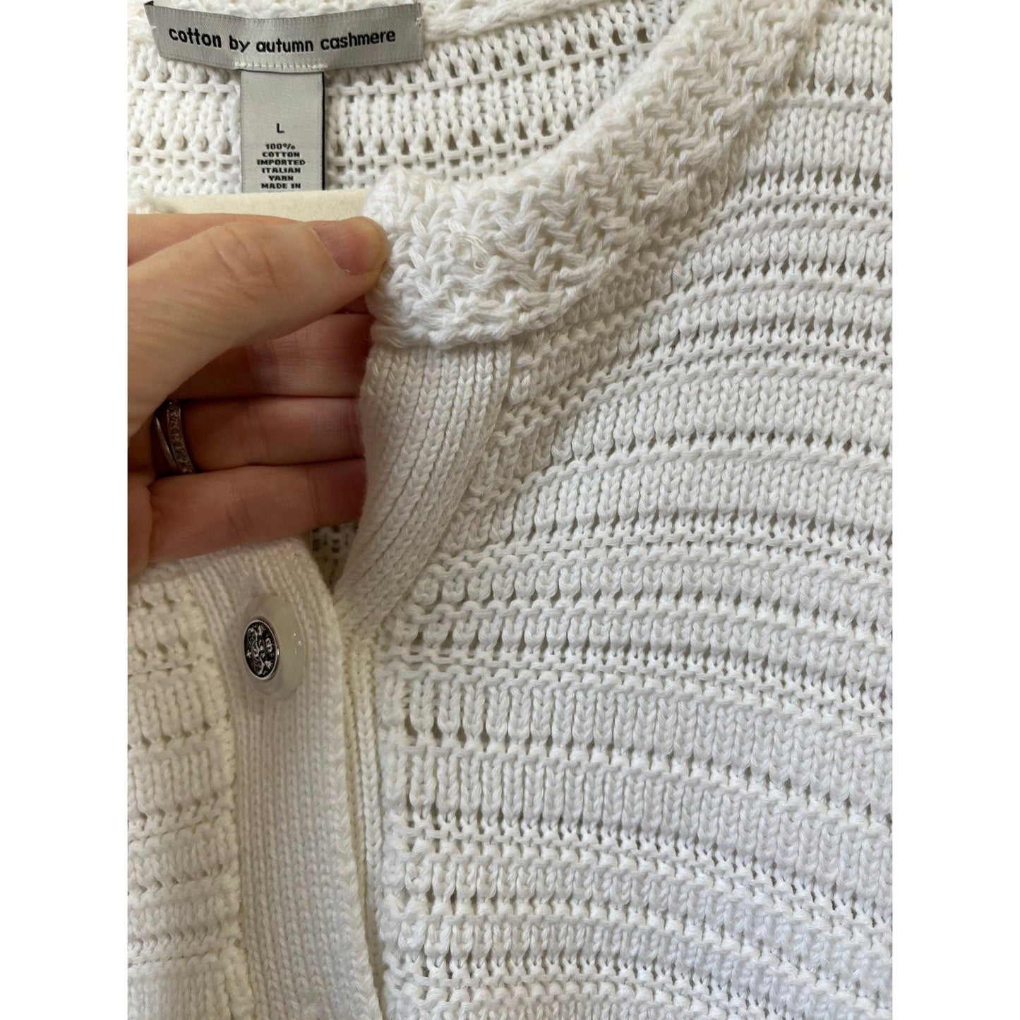 Cotton by Autumn Cashmere White Knit Cropped Cardigan Sweater Large