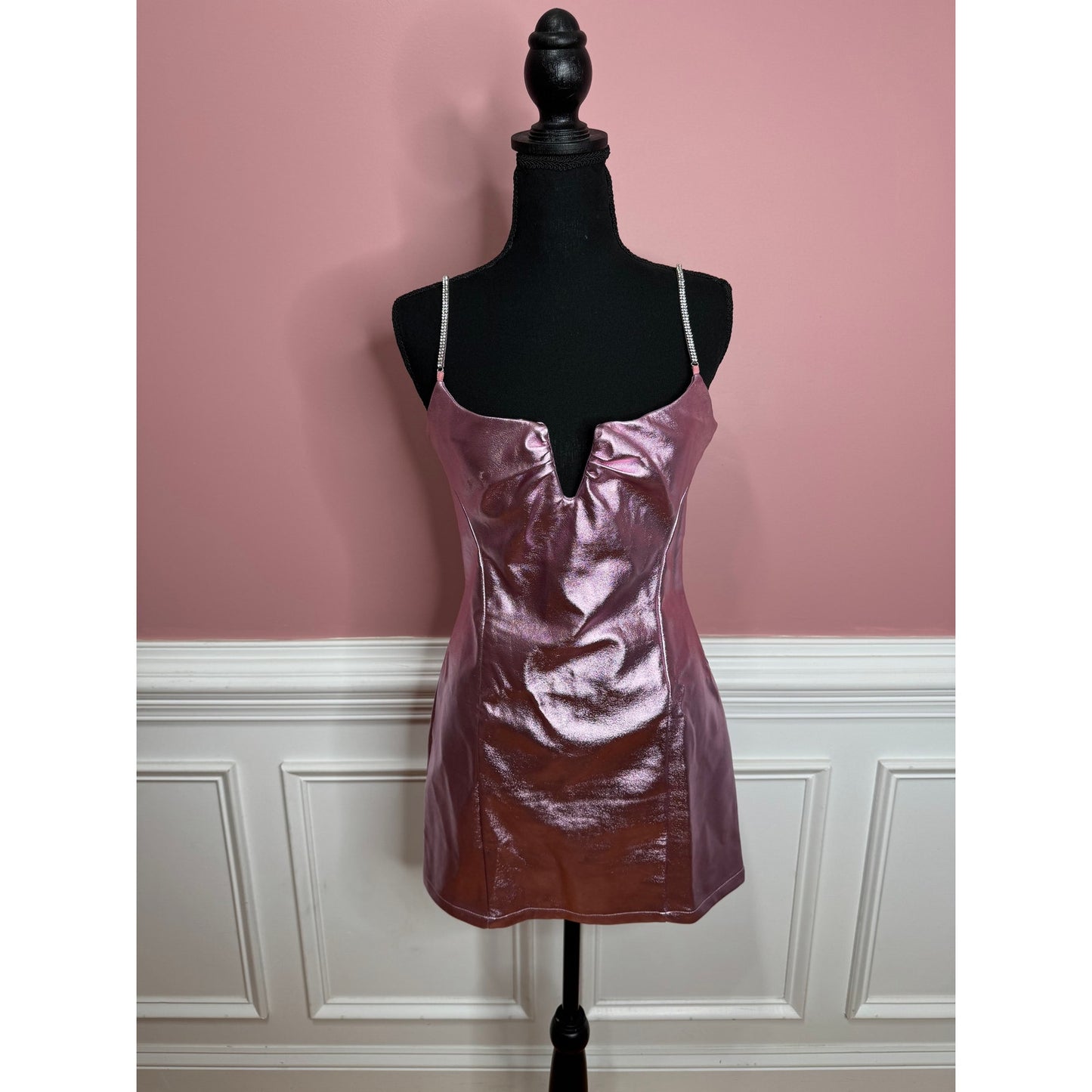 Alix NYC Cruz Mini Dress in Pink Size 8 Sleeveless Faux Leather Spandex Party