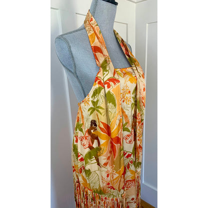 Farm Rio Leopard Forest Sand Mini Dress Multicolor Medium Halter Fringe Hem