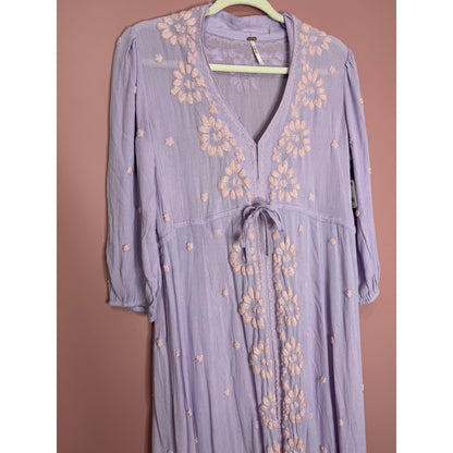 Free People Fable Maxi Dress in Lilac Blossom Combo Small Floral Embroidered