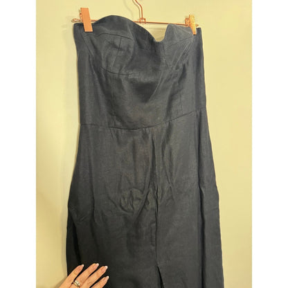 Reformation Black Linen Strapless Bustier Midi Dress with Front Slit