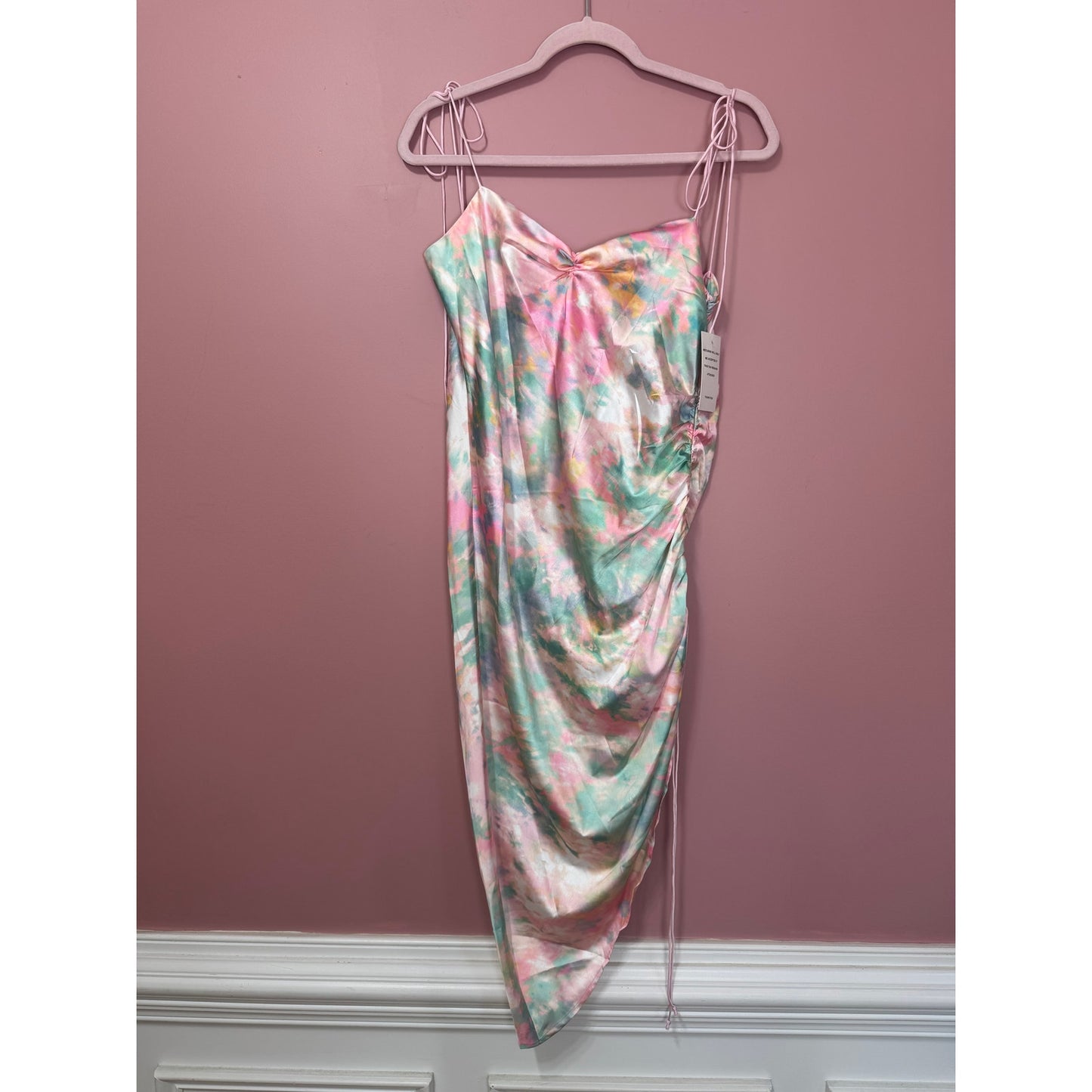 NEW NWT For Love & Lemons Call Me Multi Satin Slip Midi Dress Size Small