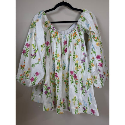 Show Me Your Mumu Wildflower Embroidered Sequin Off Shoulder Mini Dress White XS