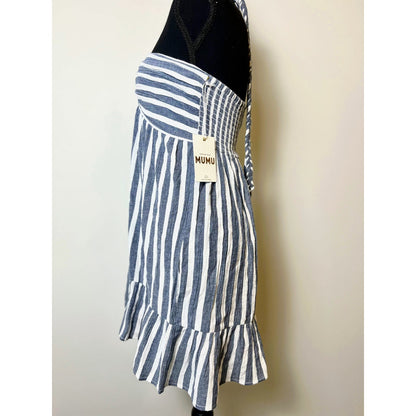 Show Me Your Mumu Johanna Mini Dress in Sea Stripes Size XL Sleeveless Tie Lace