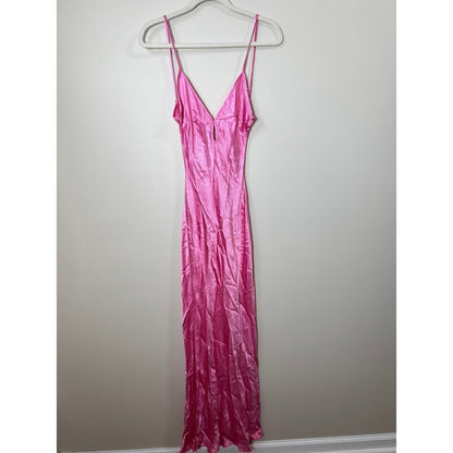 Bec + Bridge Pink Satin Maxi Dress V-Neck Open Back Formal Gown NEW