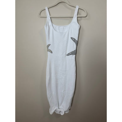Leslie Amon White Starfish Embellished Midi Dress Silver Sequin Pearl Nautical