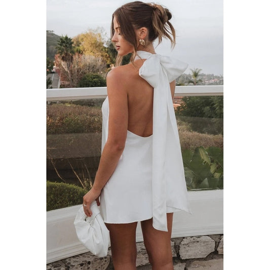 SHOW ME YOUR MUMU LISA MINI DRESS WHITE SATIN SIZE LARGE