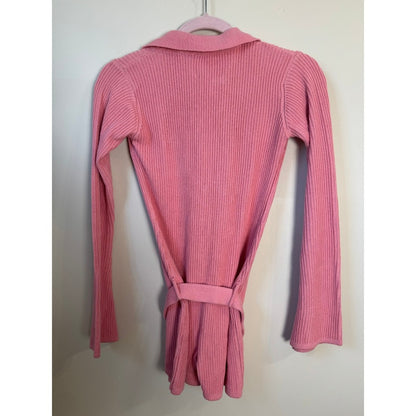 CIN CIN Pink Ribbed Knit Button Front Long Sleeve Belted Romper Size Small