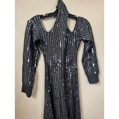 Monse Sequin Cold Shoulder Knit Midi Dress Grey Fringe Halter XS