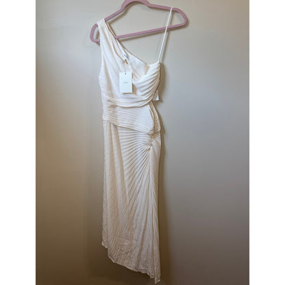ALC Delfina One Shoulder Pleated Cutout Midi Dress Whisper White Size 8 NEW