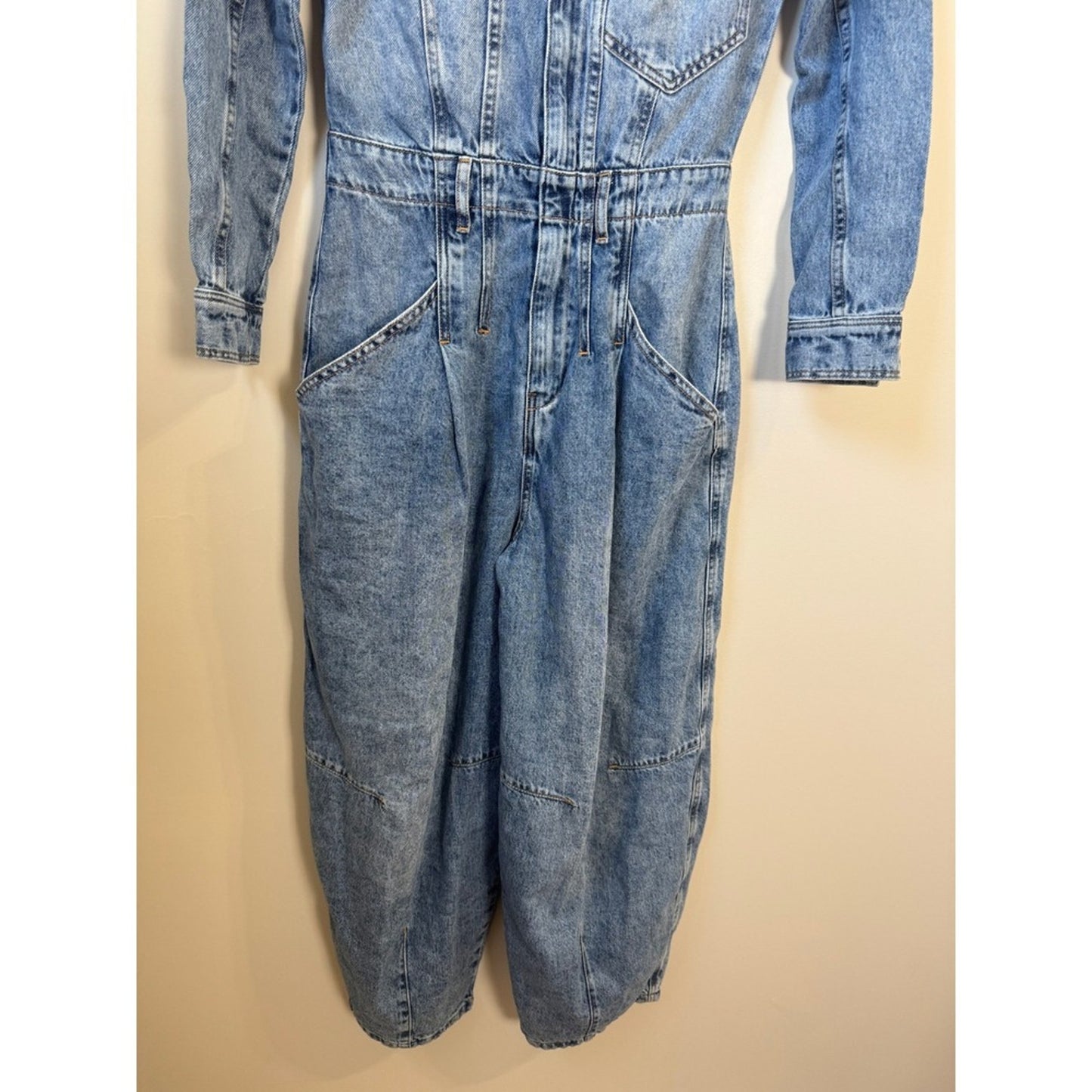We The Free Free People Marci Denim Jumpsuit Blue Acid Wash Utility Size S
